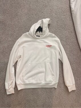 TALENTLESS White Hoodie with Small Red Logo